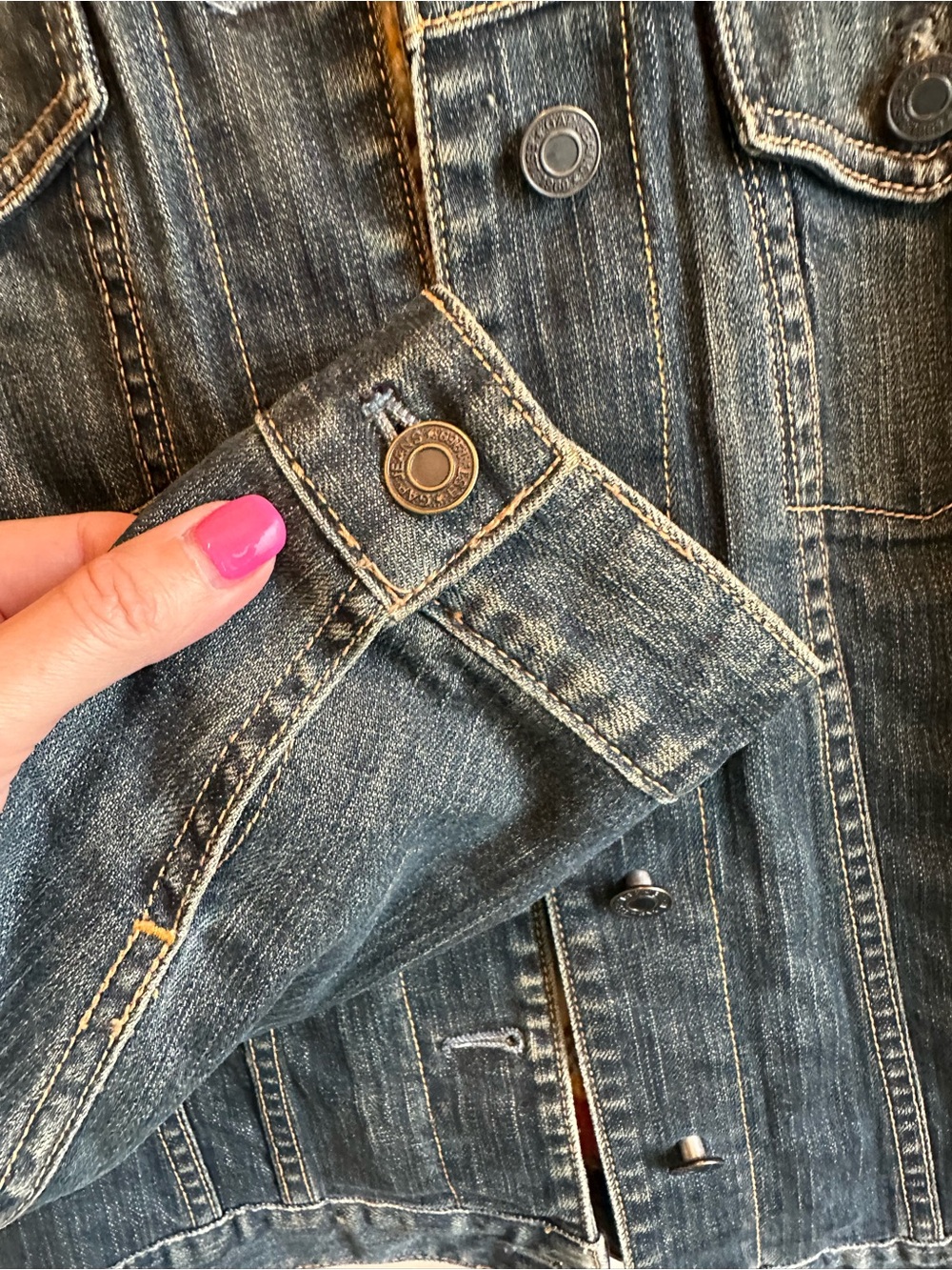 Vintage Women’s Gap Denim Trucker Jacket S Fair Isle Knit Sweater Lining Y2K - Picture 9 of 11
